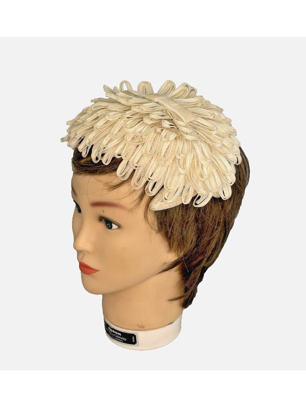 Vintage 1950's Women's Ivory Looped Ribbon Fascinator Hat Bow 7" EUC